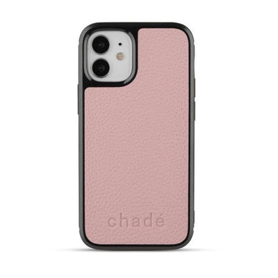Iphone12  mini  Pebble Leather Backed case in Flamingo Pink backview