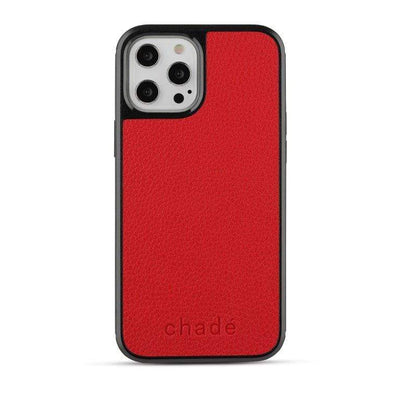 Iphone12 Pro Pebble Leather Backed case in Rocking Red backview