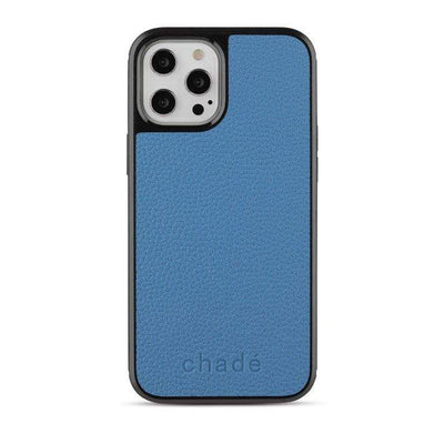 Iphone12 Pro Max Pebble Leather Backed case in Beach Blue backview