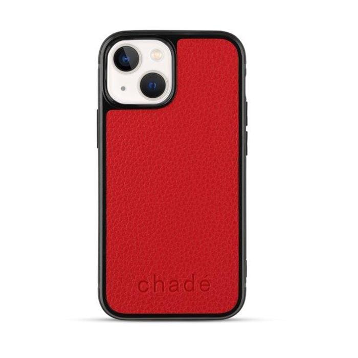 Iphone13  Pebble Leather Backed case in Rocking Red backview