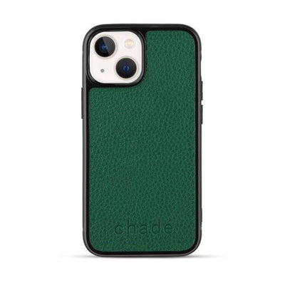 Iphone13  mini  Pebble Leather Backed case in Emerald Green backview