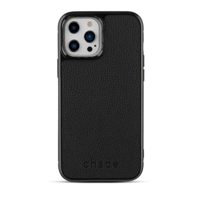 Iphone13pro Pebble Leather Backed case in Black Pearl backview